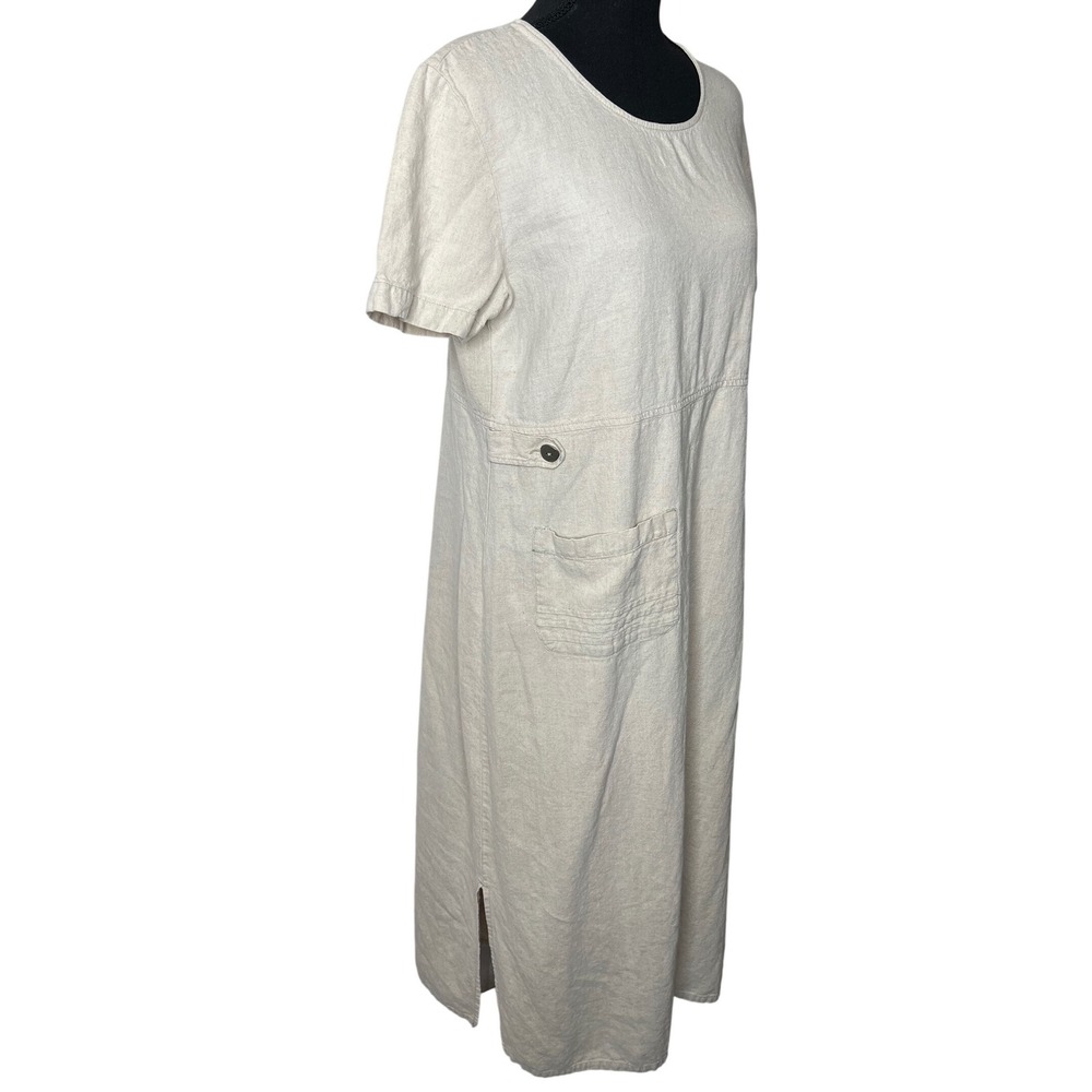 Studio Ease Linen Blend Button‎ Pocket Midi Dress Beige Size 10